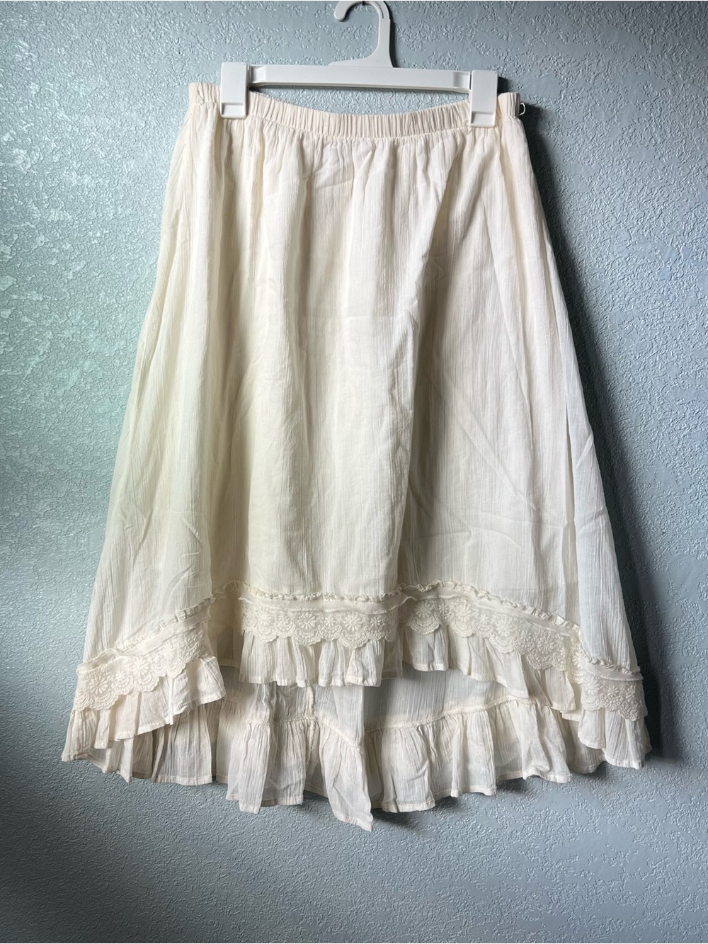 Signal Signature Skirt XL Ivory Cotton Lace Ruffle Y2K Tiered Boho Cottagecore